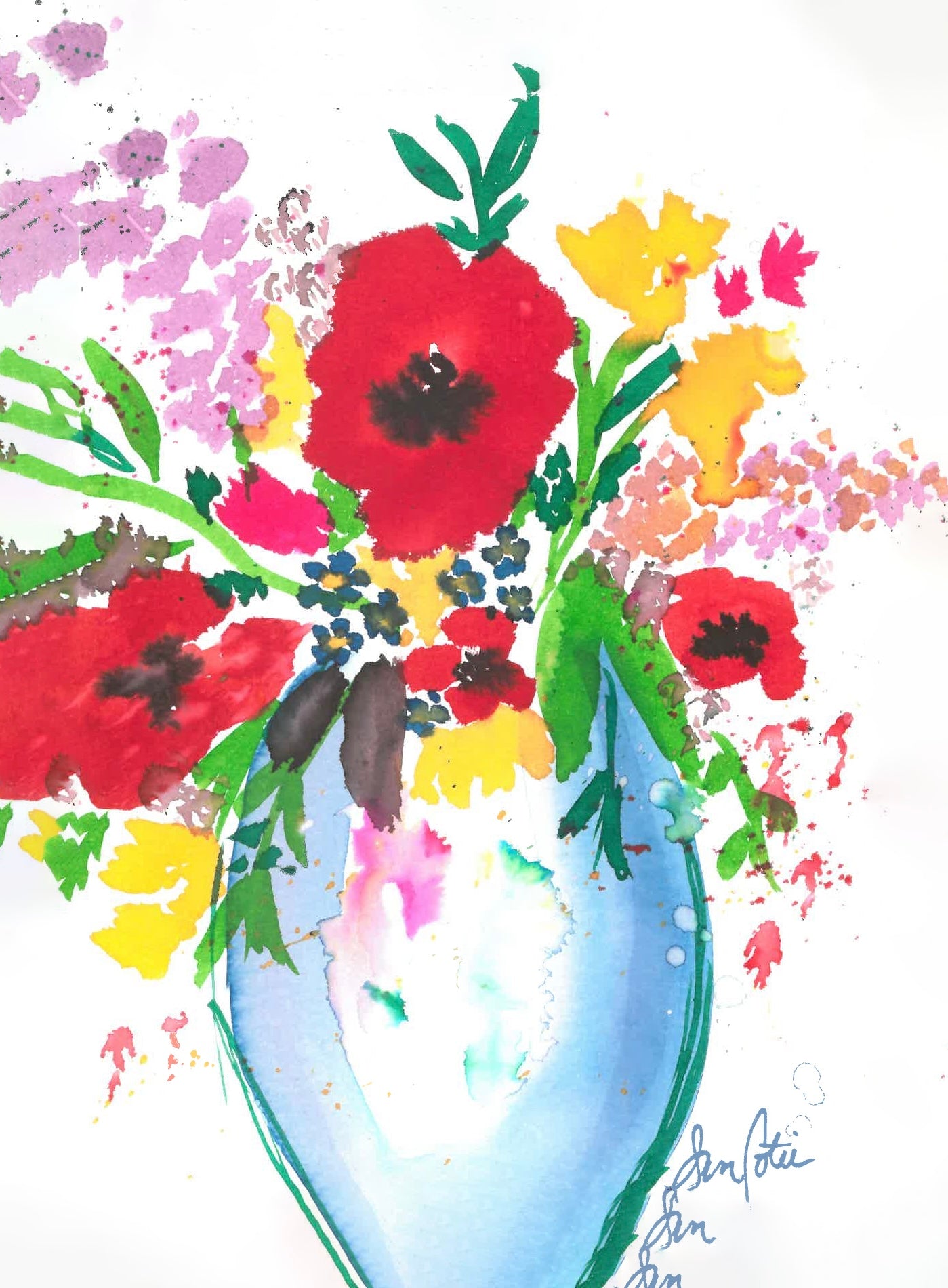 Wildflowers in blue print