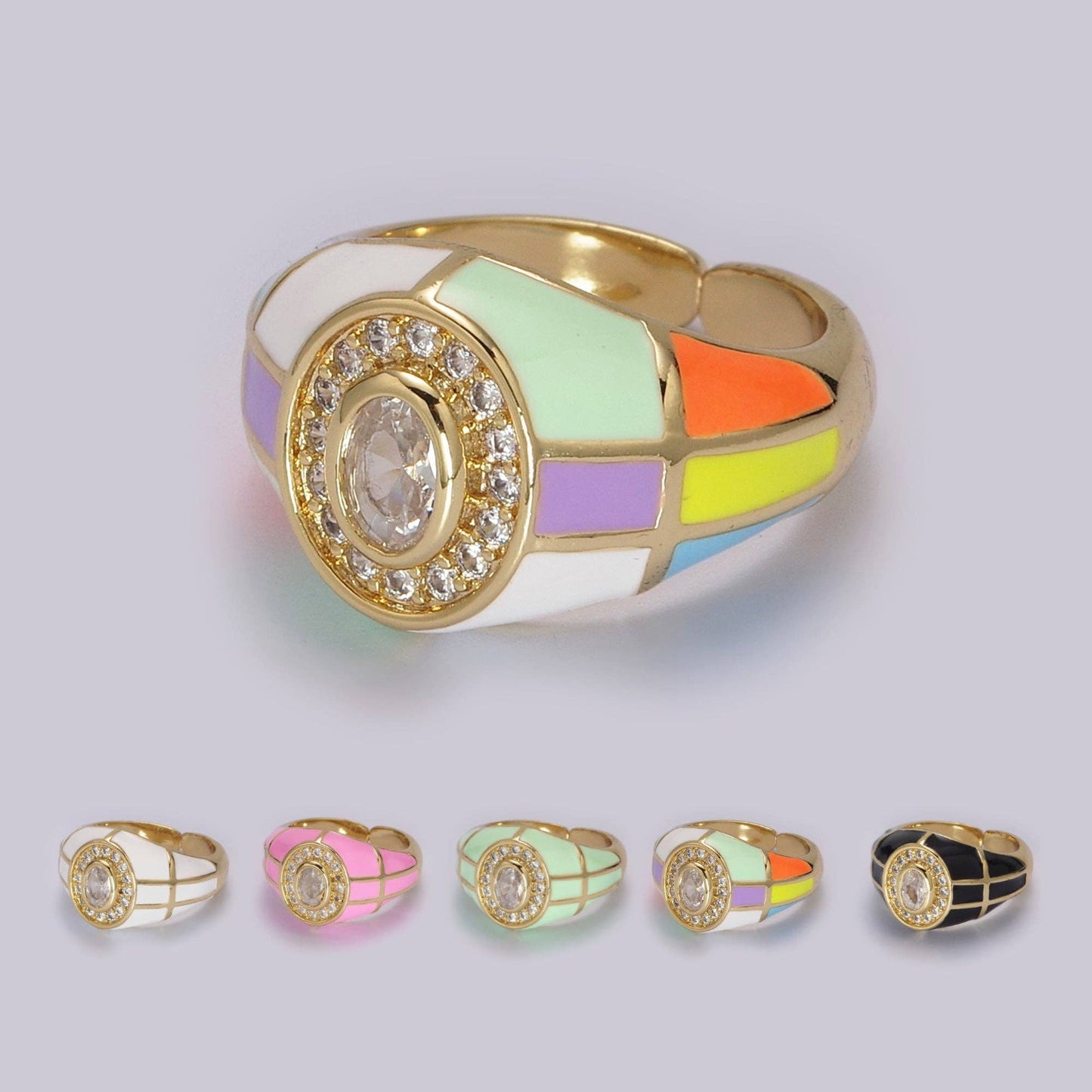 14K Gold Filled Chunky Colorful Ring Dome Cocktail Ring: Black