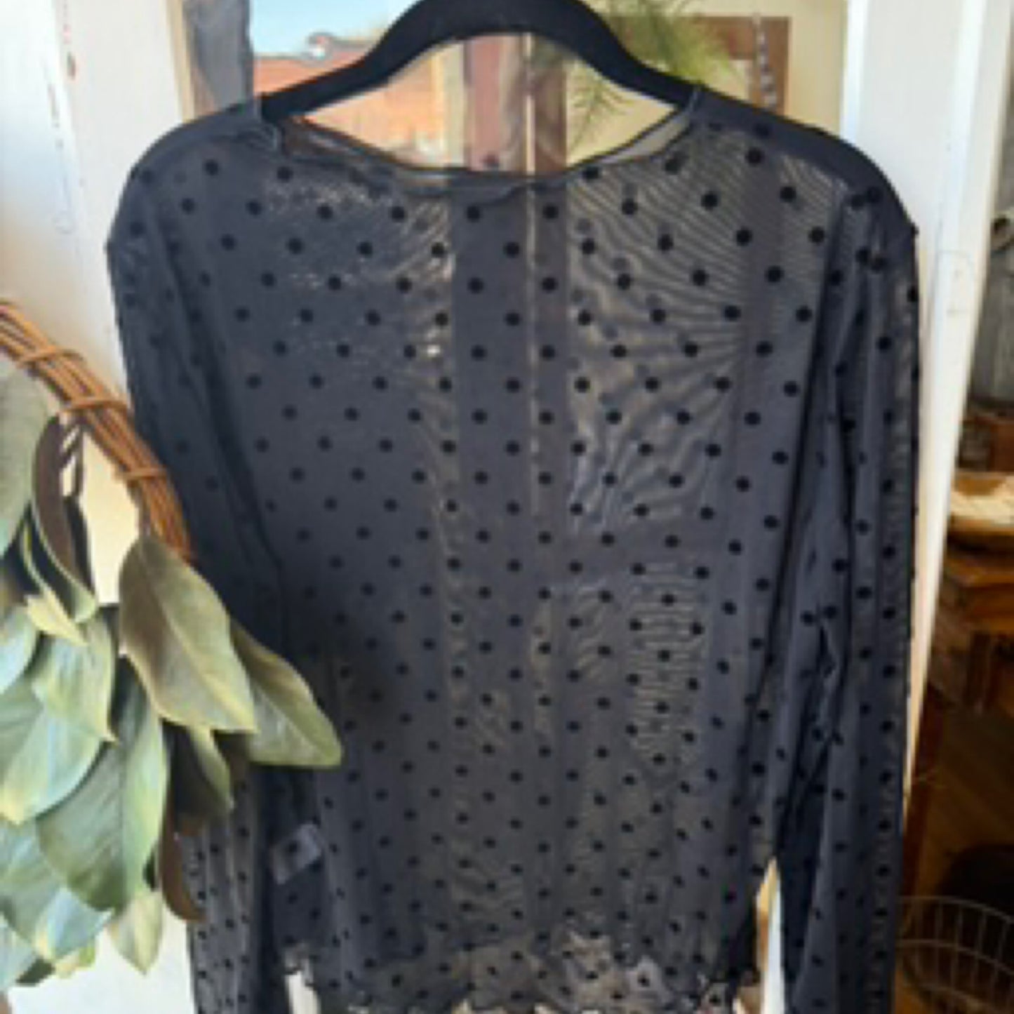 Black polka dot mesh top