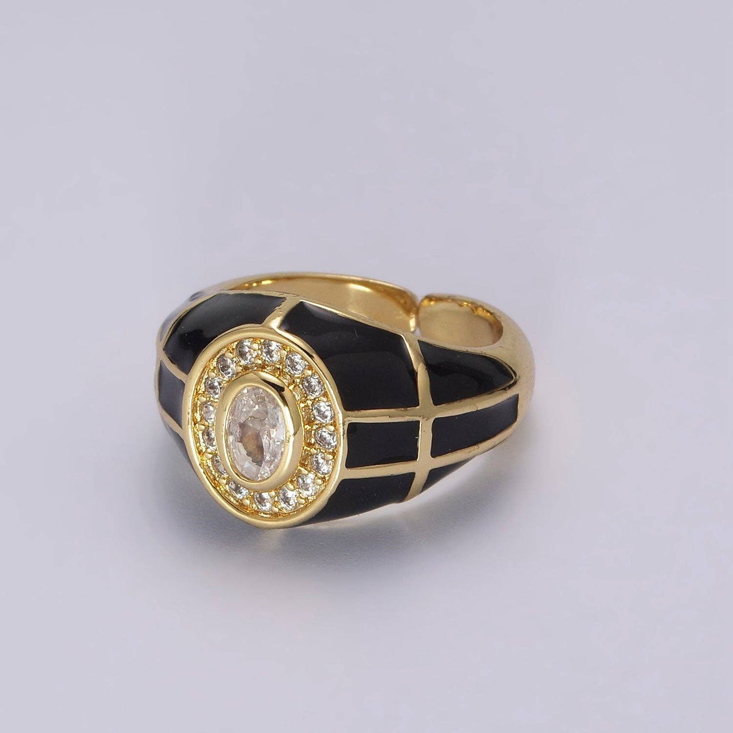 14K Gold Filled Chunky Colorful Ring Dome Cocktail Ring: Black