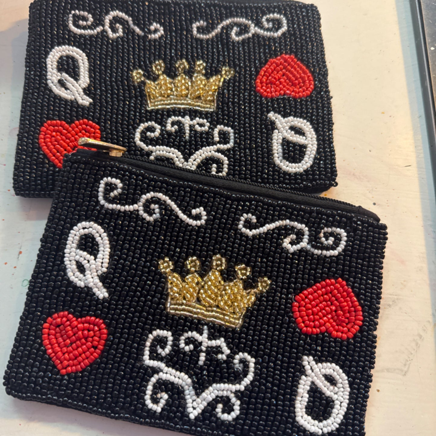 Queen of hearts beaded bag