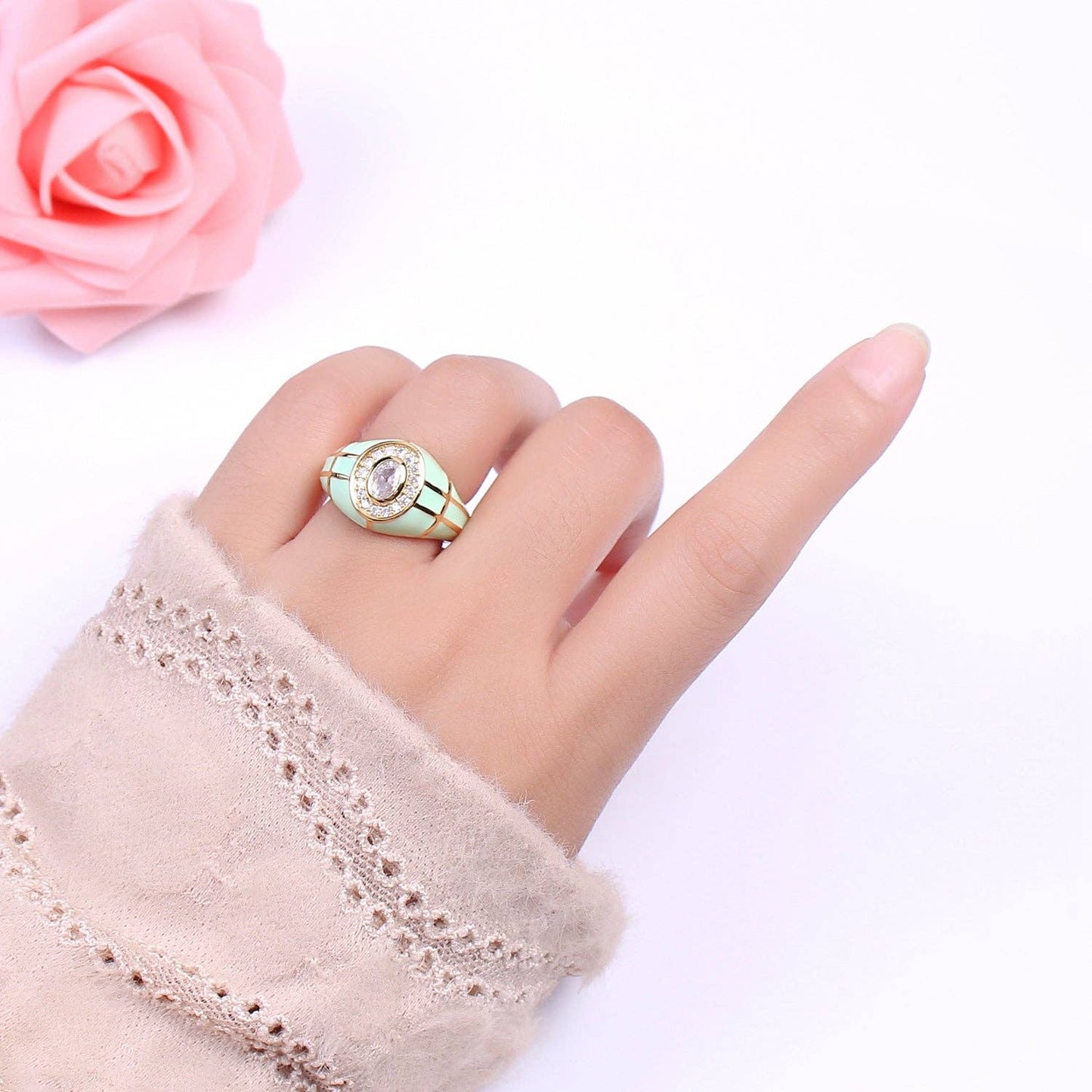 14K Gold Filled Chunky Colorful Ring Dome Cocktail Ring: Black