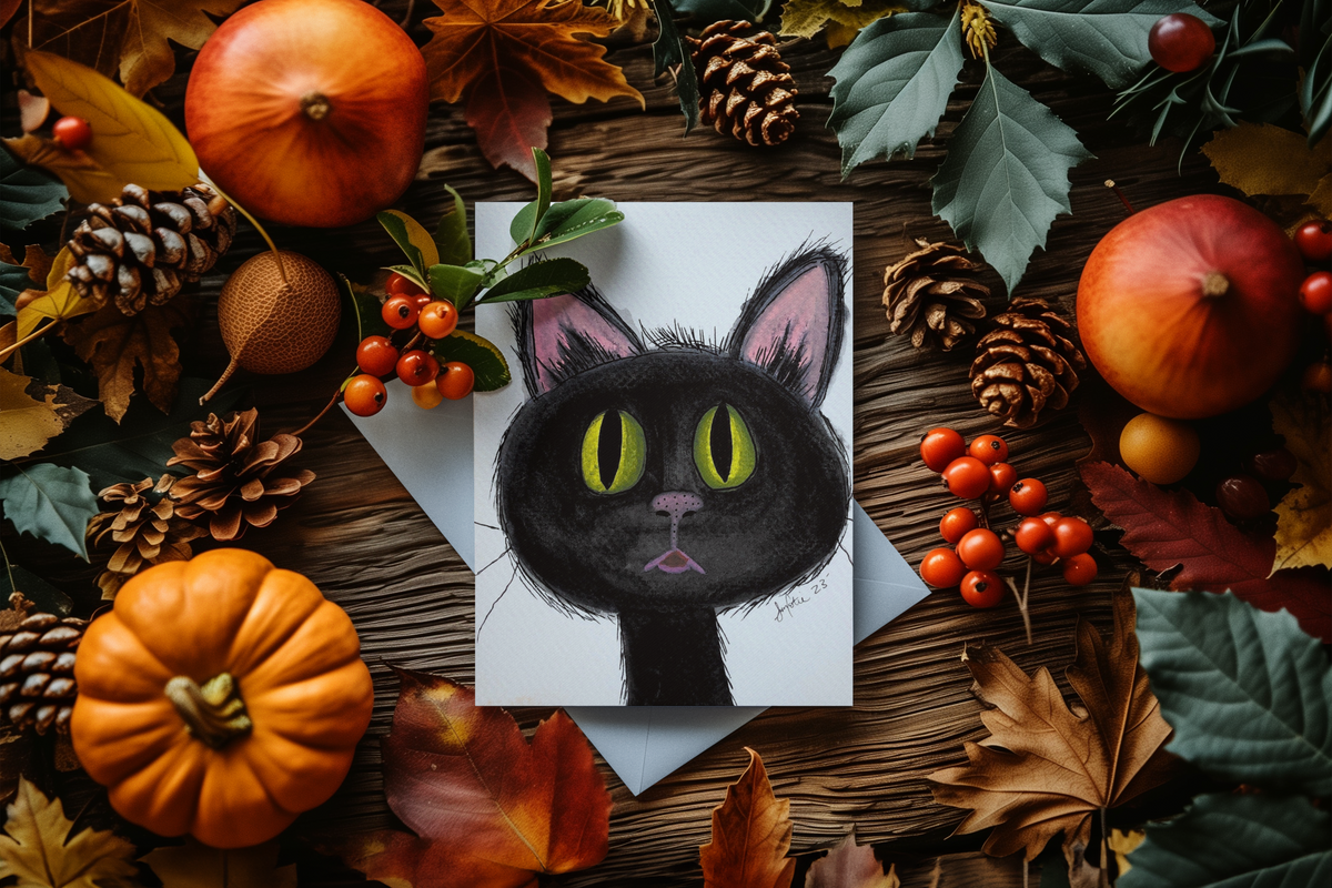 Midnight Mischief Black Cat Greeting Card