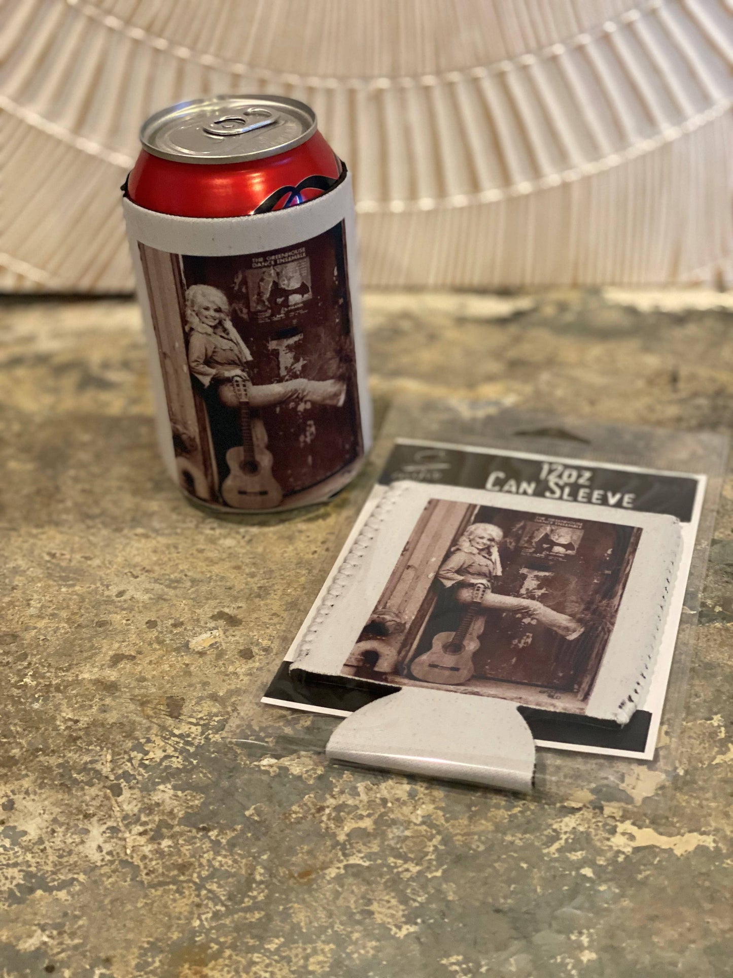 "Dolly" Neoprene Can Sleeve: Packaged with a backing in a hanging cello bag.