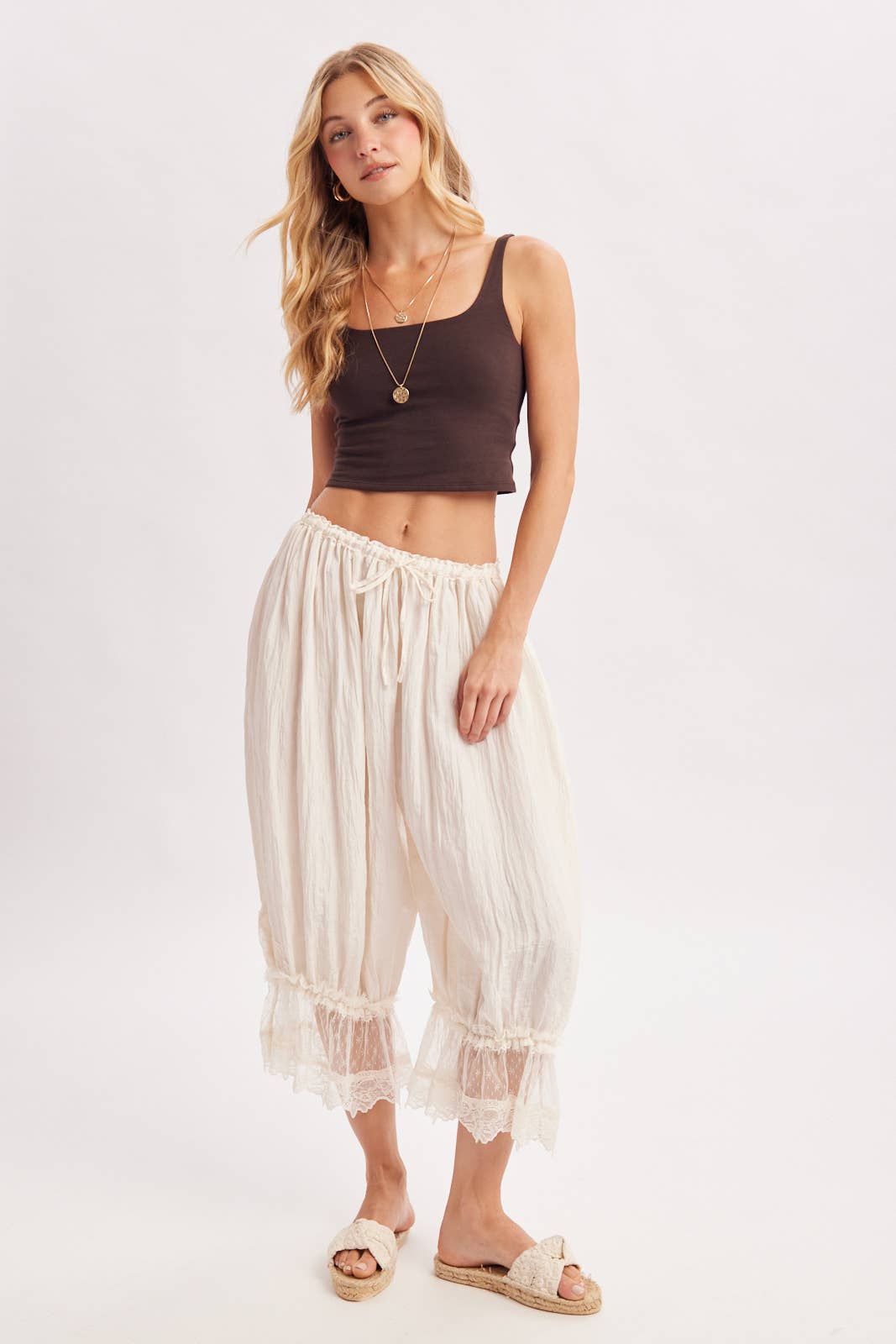 LACE TRIMMED MIDI BLOOMER pant Cocoa