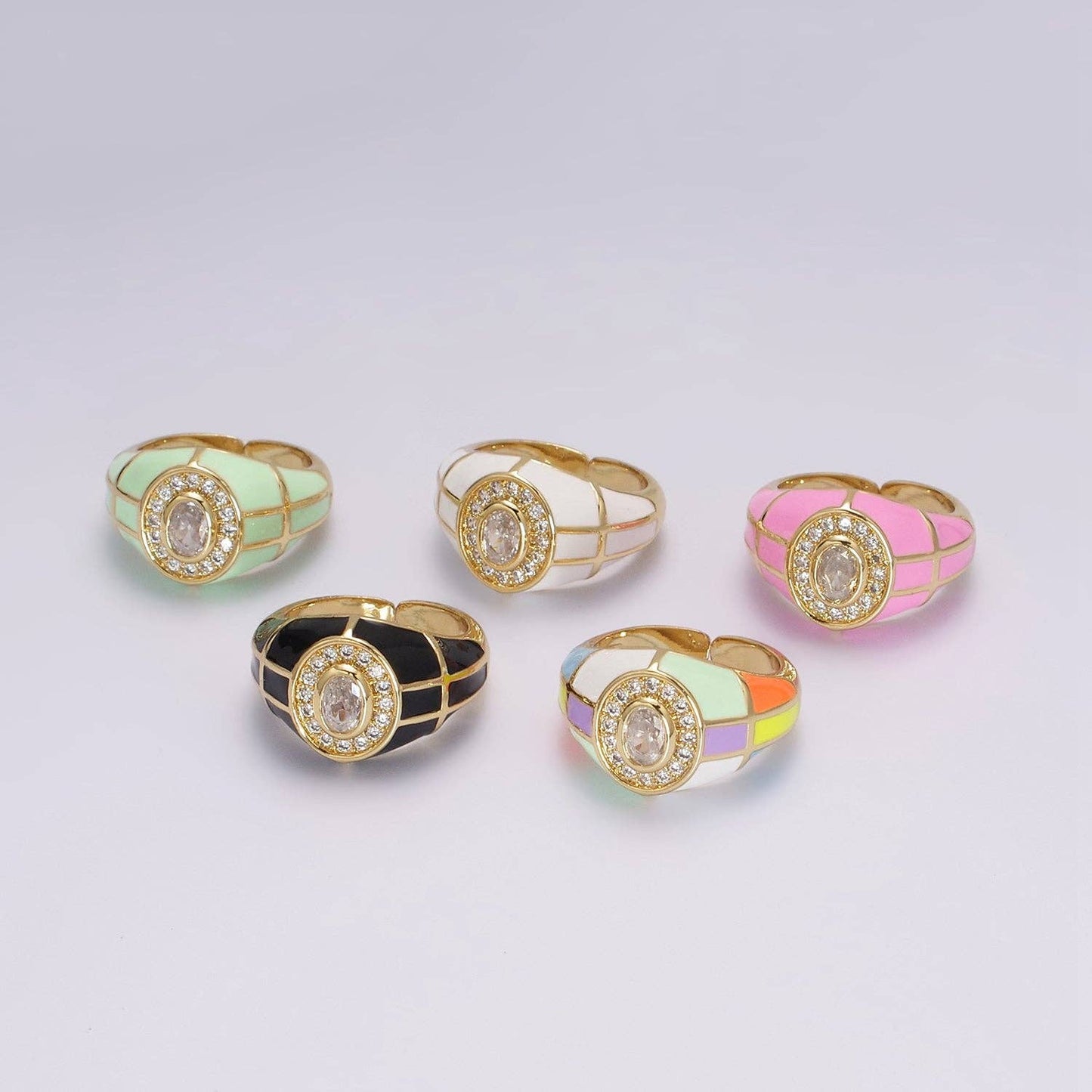 14K Gold Filled Chunky Colorful Ring Dome Cocktail Ring: Pink