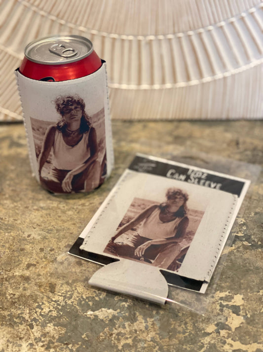 "Louise" Neoprene Can Sleeve: Packaged with a backing in a hanging cello bag.