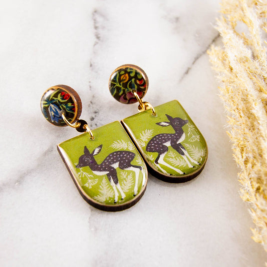 Vintage Forest Deer Drop Post Earrings