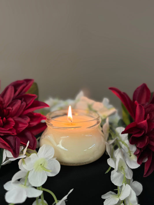 Peach Magnolia-Lotion Candles and Lotion Melts: 6 oz Frosted White Jar