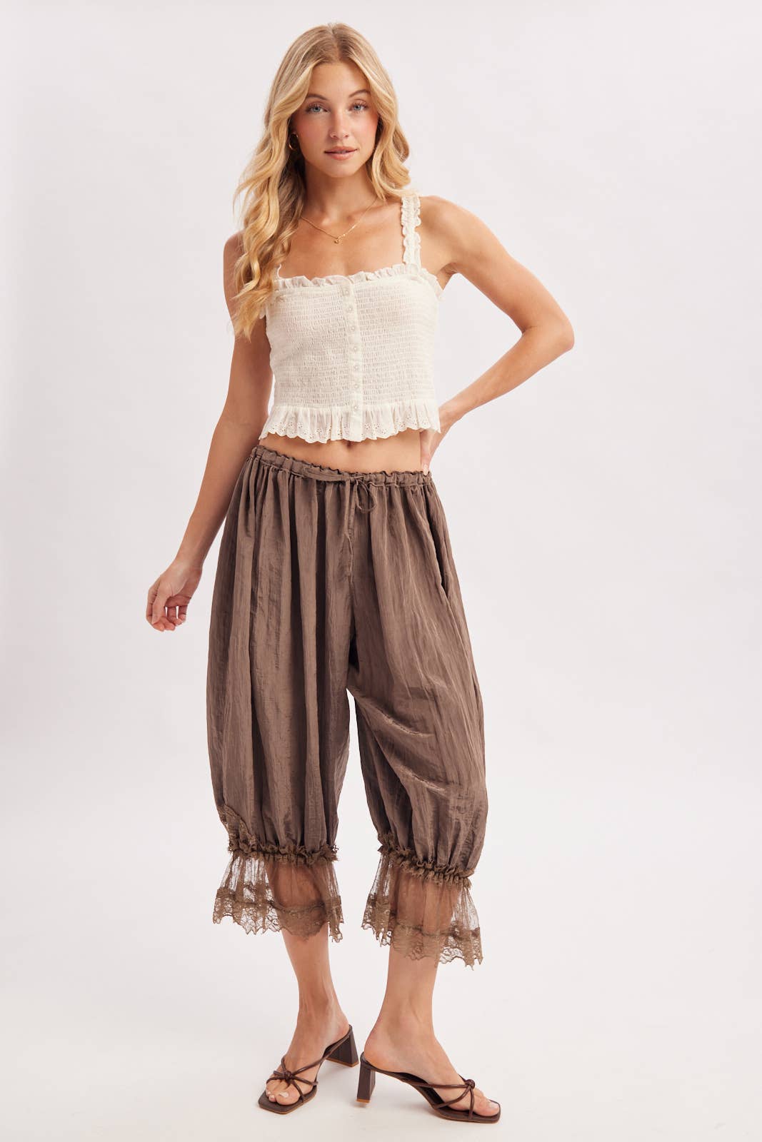 LACE TRIMMED MIDI BLOOMER pant Cocoa