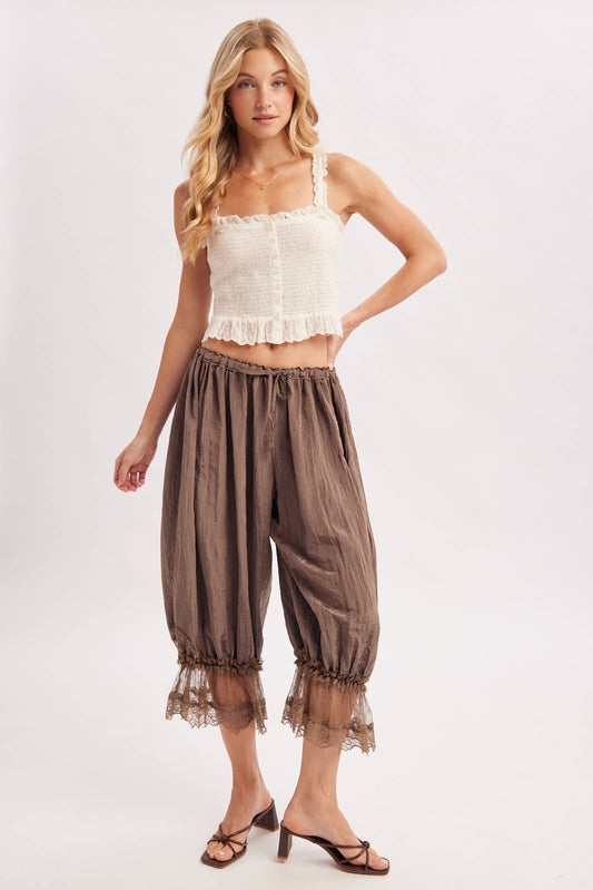 LACE TRIMMED MIDI BLOOMER pant Cocoa