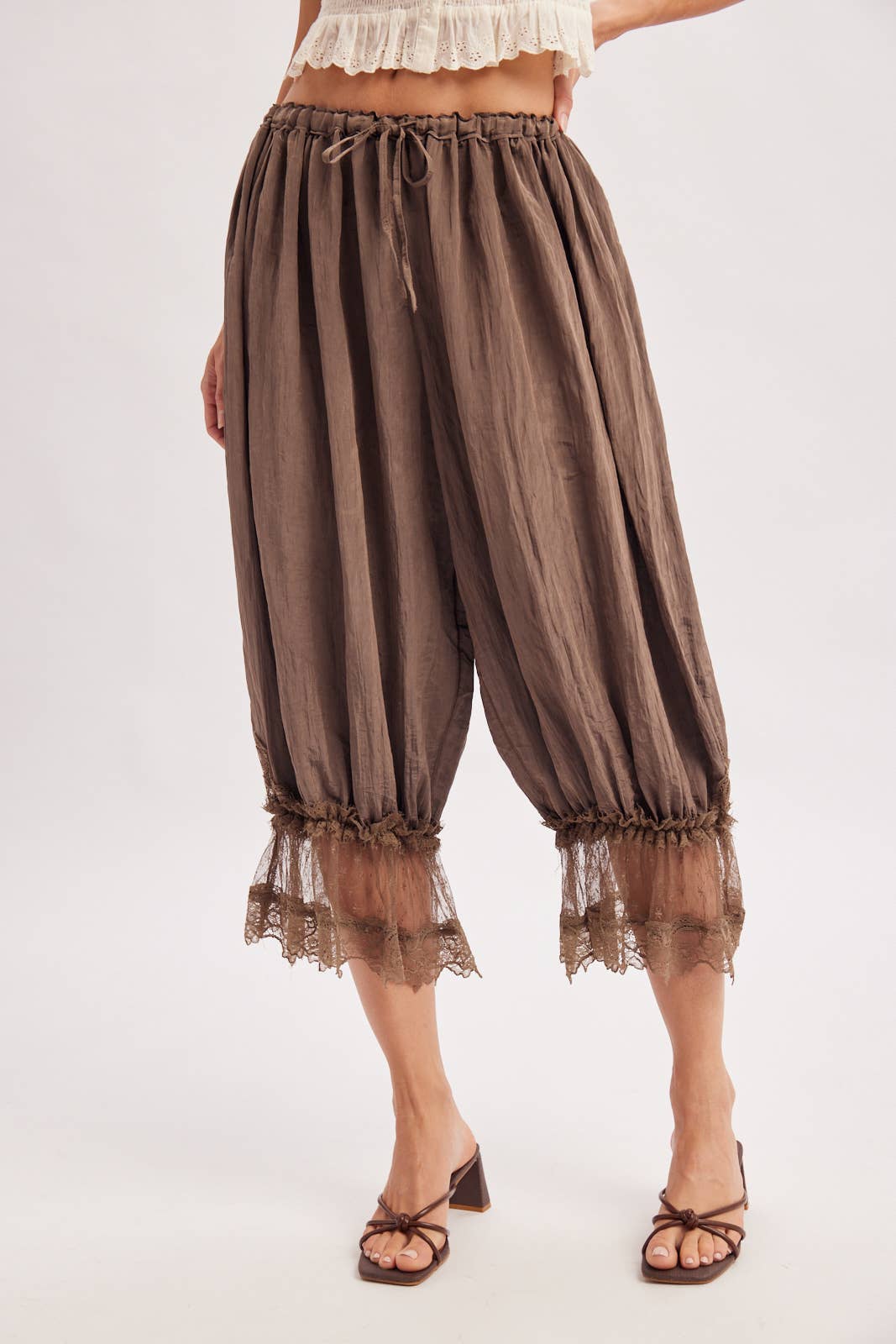 LACE TRIMMED MIDI BLOOMER pant Cocoa
