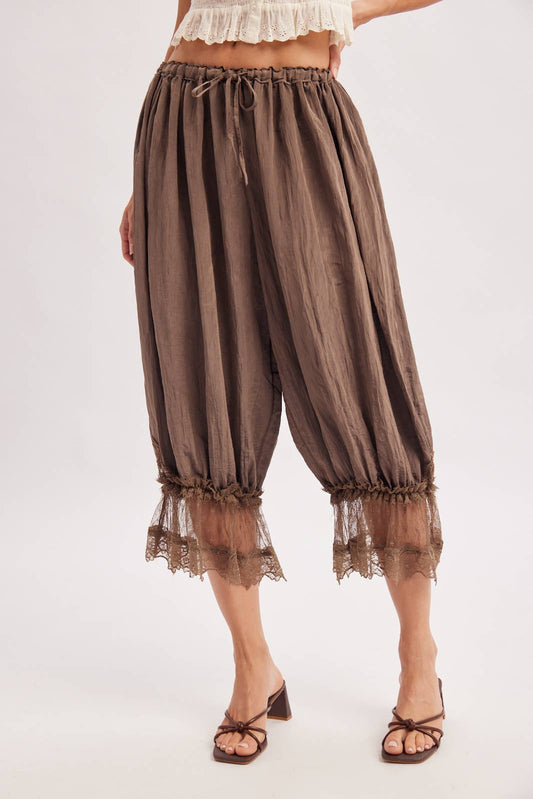 LACE TRIMMED MIDI BLOOMER pant Cocoa