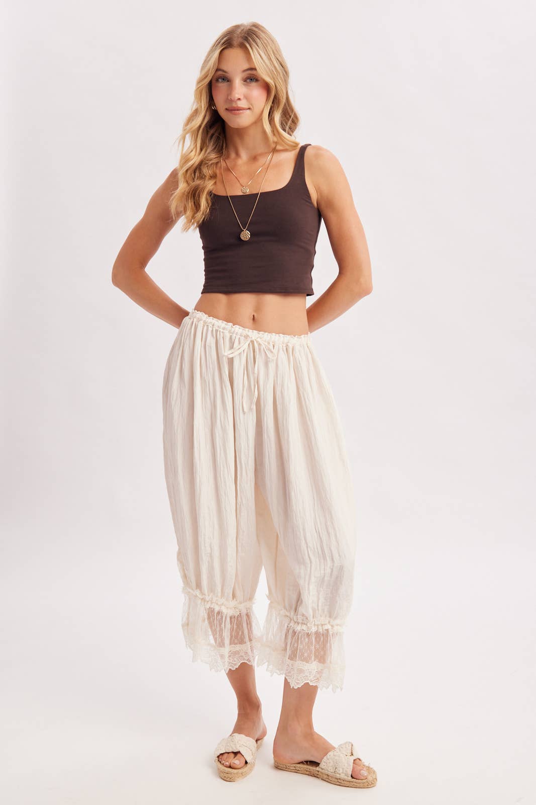 LACE TRIMMED MIDI BLOOMER pant Cocoa