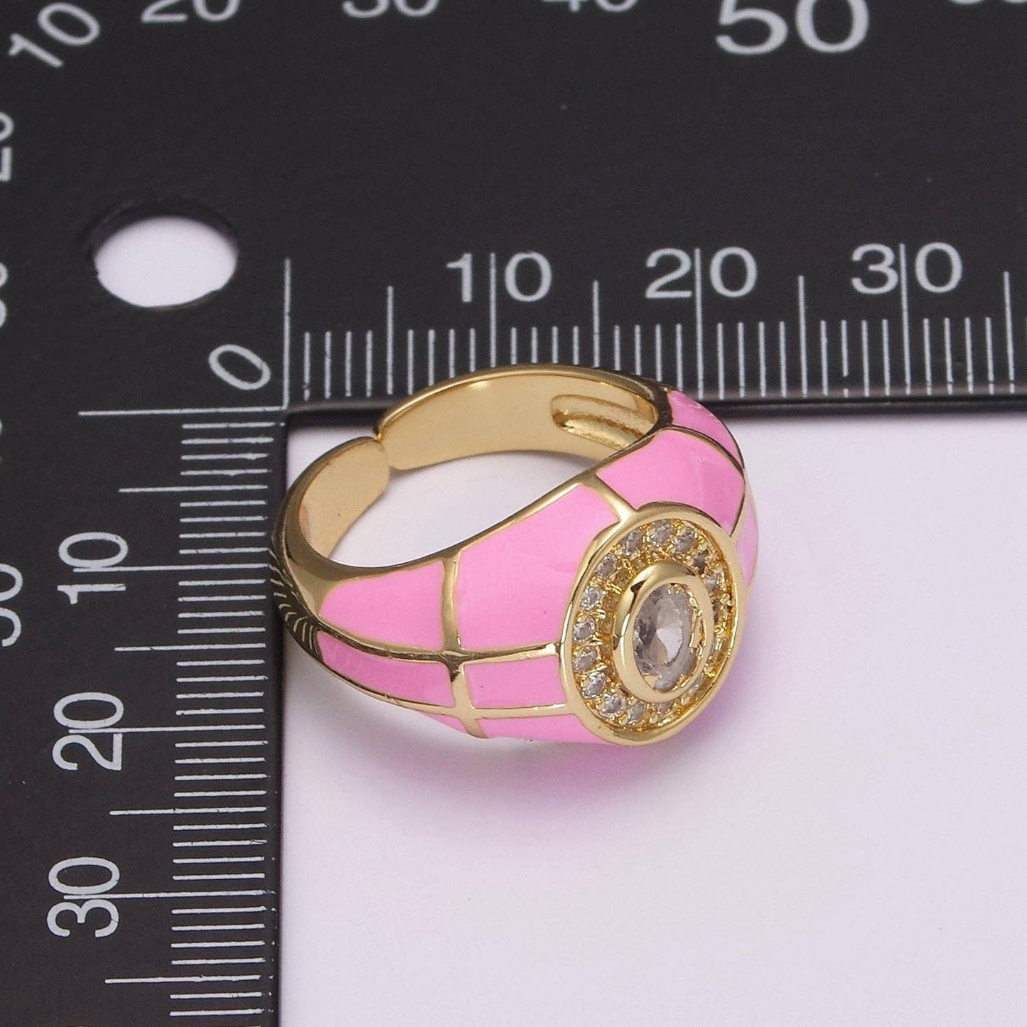 14K Gold Filled Chunky Colorful Ring Dome Cocktail Ring: Pink