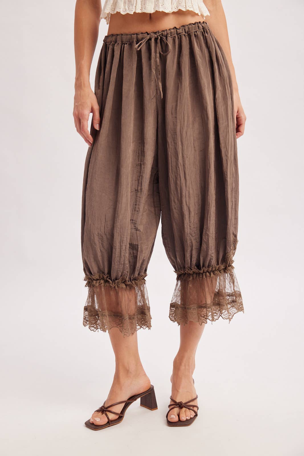 LACE TRIMMED MIDI BLOOMER pant Cocoa