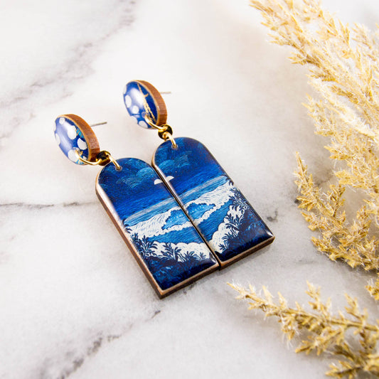 Vintage Blue Beach Drop Post Earrings