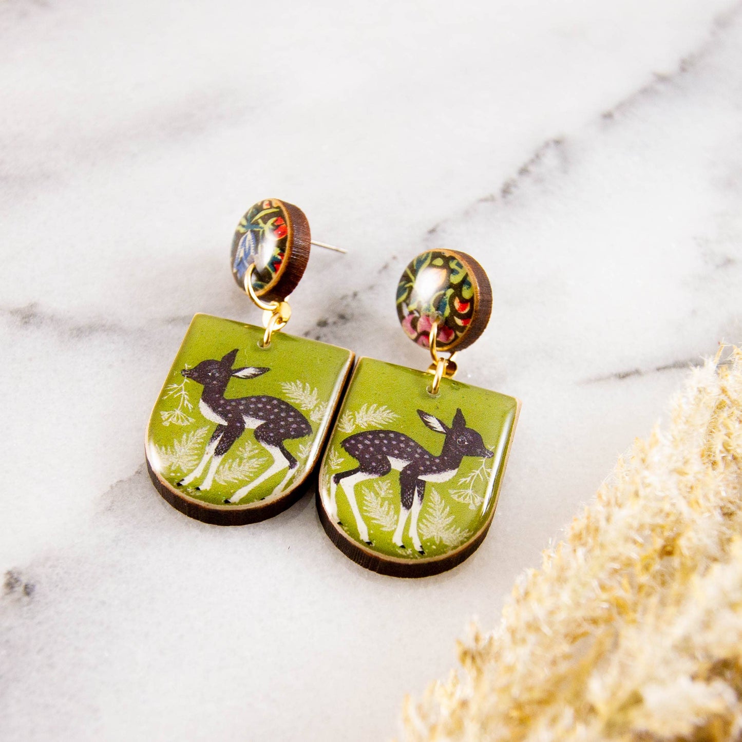 Vintage Forest Deer Drop Post Earrings