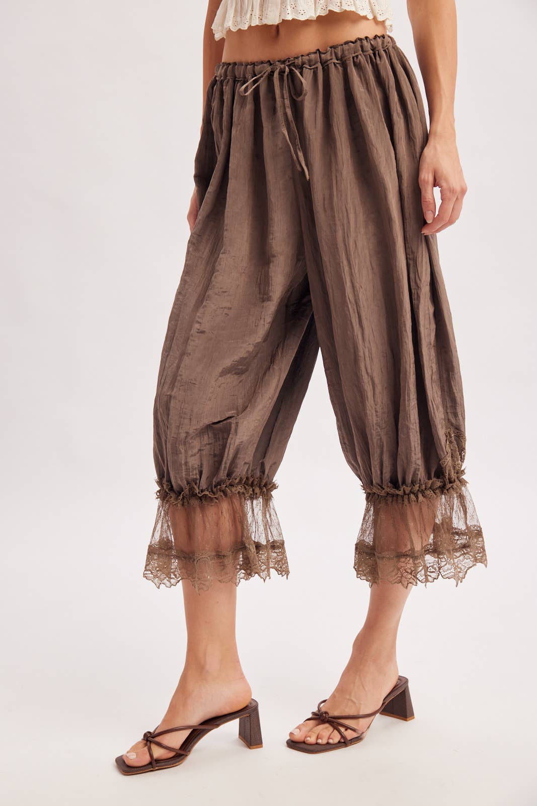 LACE TRIMMED MIDI BLOOMER pant Cocoa