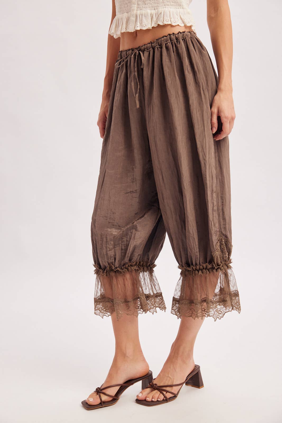 LACE TRIMMED MIDI BLOOMER pant Cocoa
