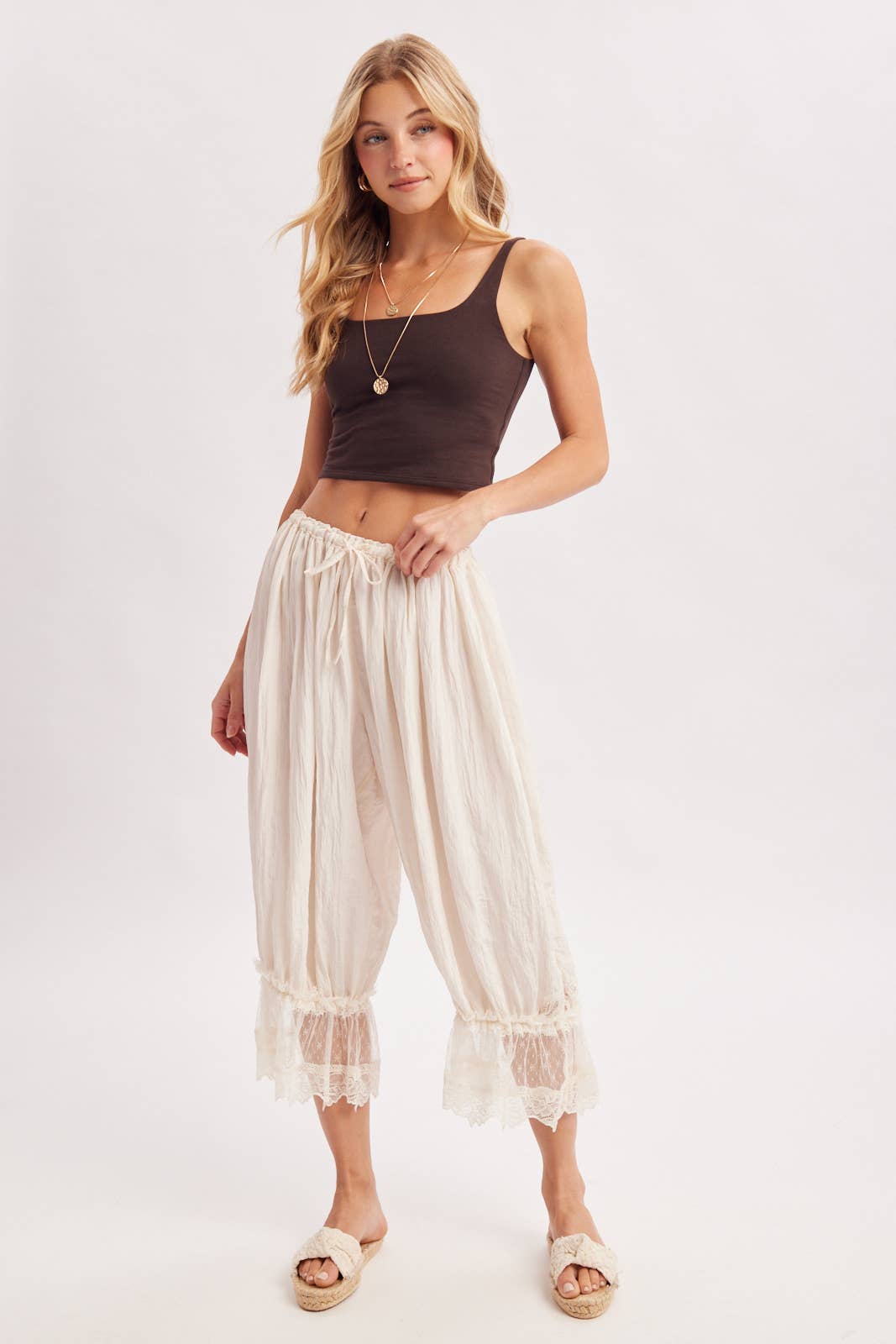 LACE TRIMMED MIDI BLOOMER pant Cocoa
