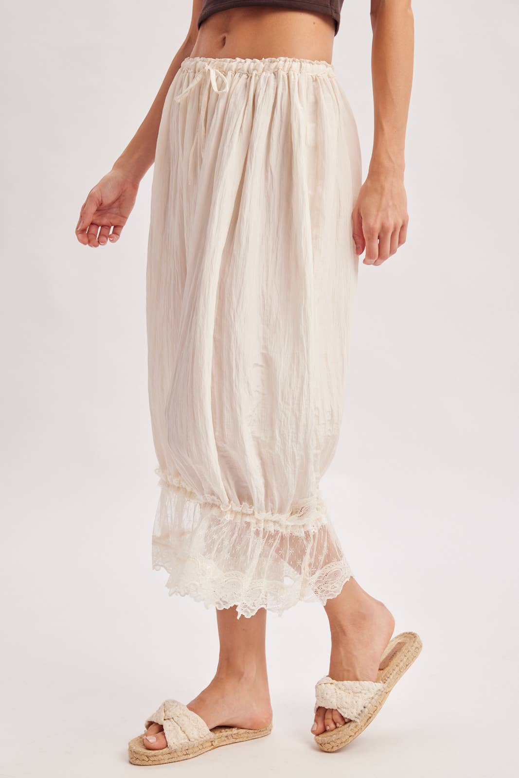LACE TRIMMED MIDI BLOOMER pant Cocoa