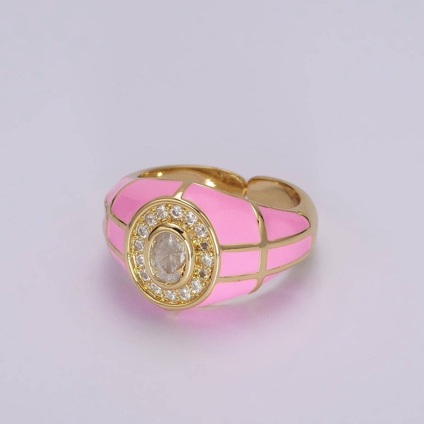 14K Gold Filled Chunky Colorful Ring Dome Cocktail Ring: Pink