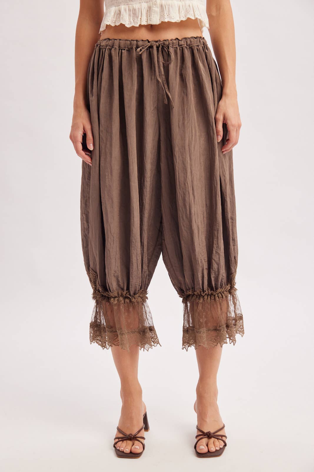 LACE TRIMMED MIDI BLOOMER pant Cocoa