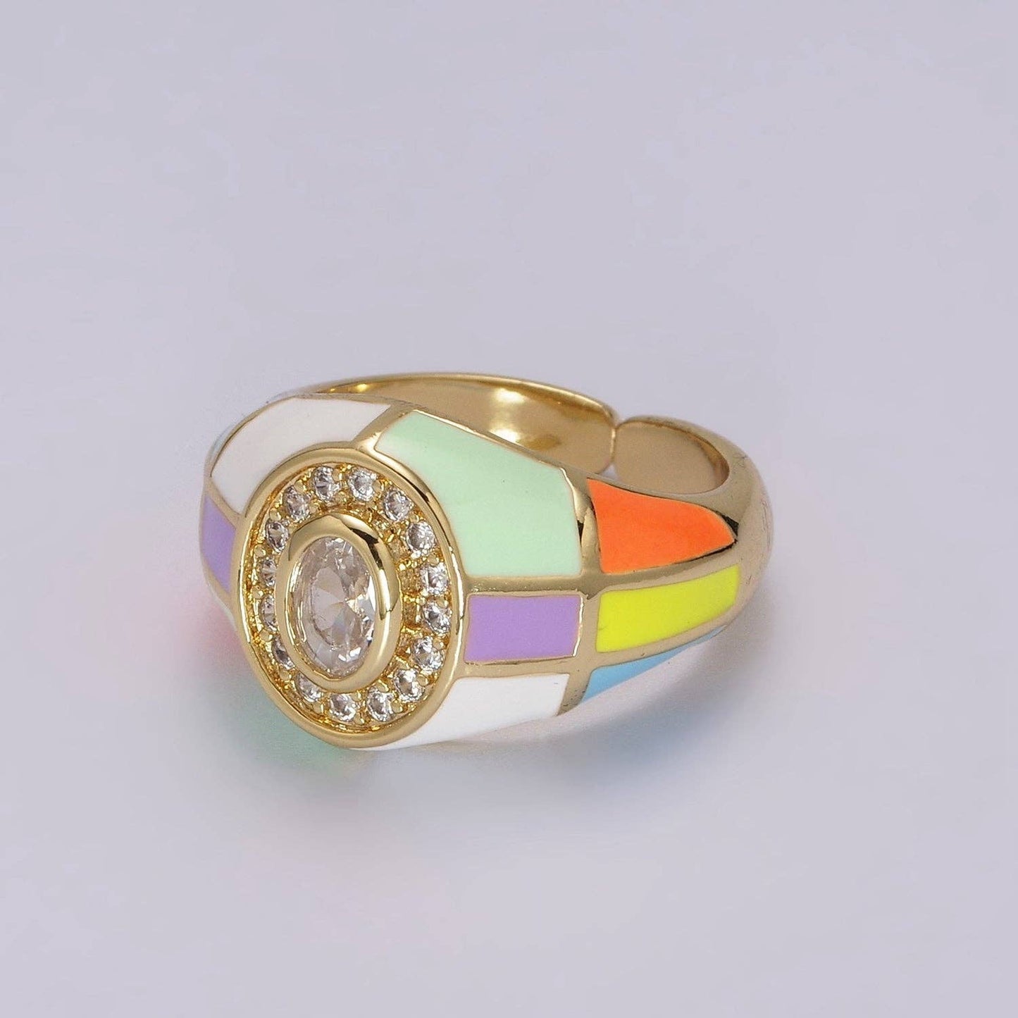 14K Gold Filled Chunky Colorful Ring Dome Cocktail Ring: Pink