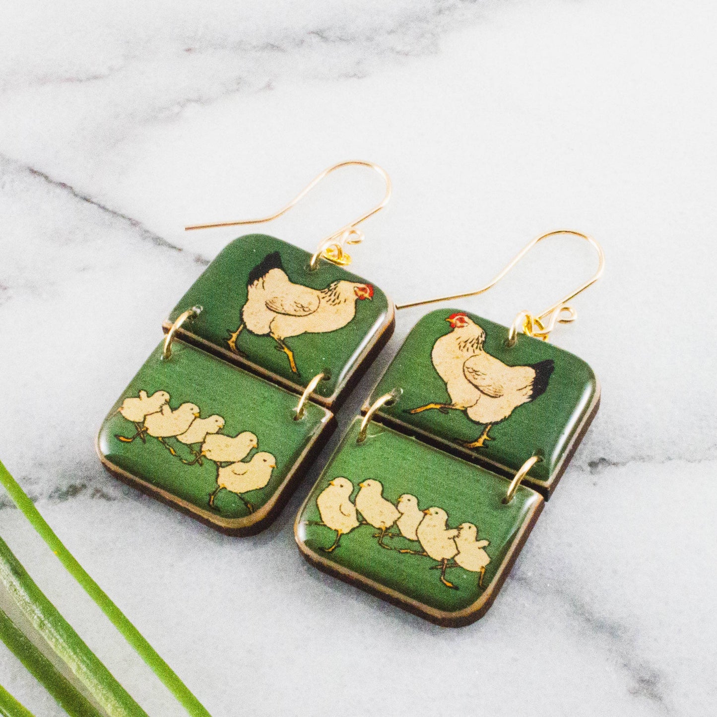 Hens + Chicks Retro Rectangle Earrings