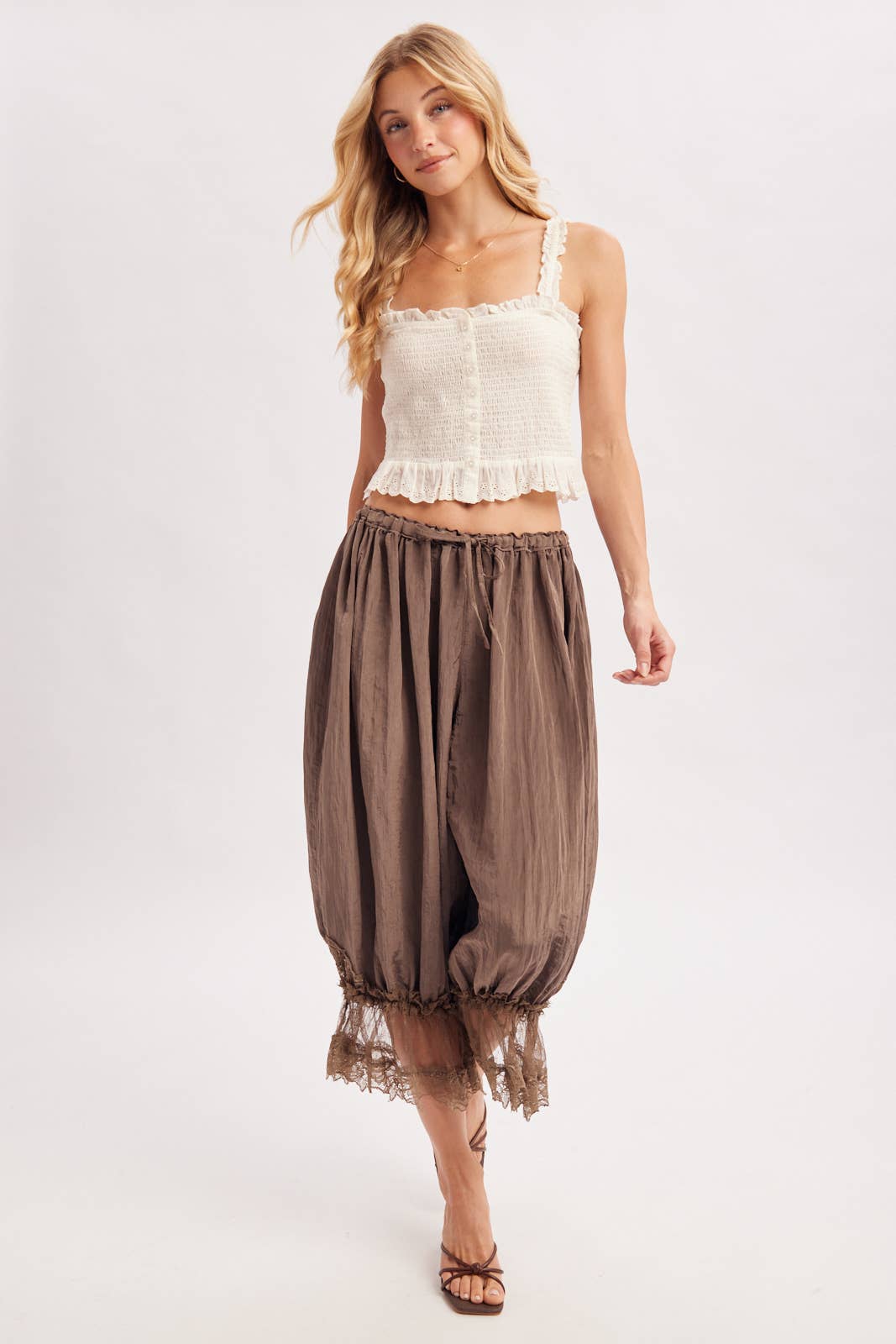 LACE TRIMMED MIDI BLOOMER pant Cocoa